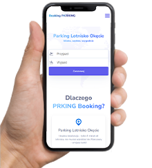 obrazek ręki trzymającej telefon z włączoną stroną Prking Booking